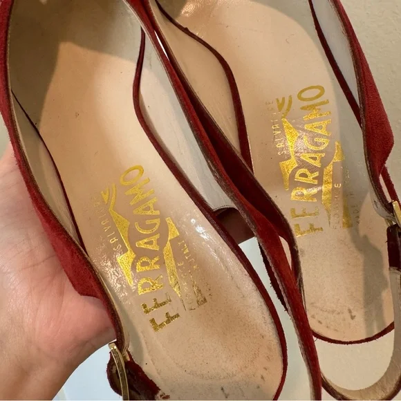 Salvatore Ferragamo Red Suede Women's Heels - Picture 2 of 10